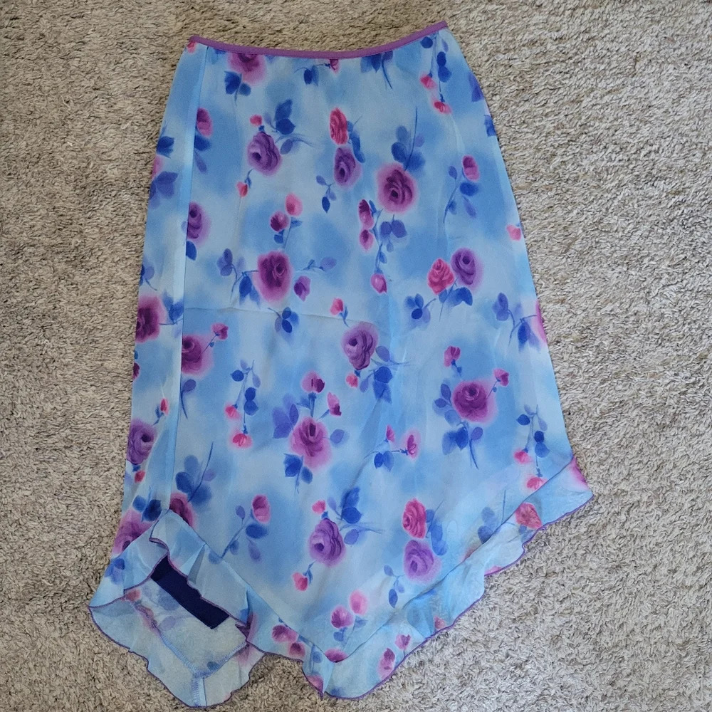Retro Asymmetrical Floral Midi Skirt, Size M, Fairy, 90s, Y2K, Whimsical‎